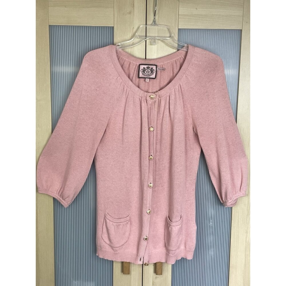 Juicy Couture Cardigan Pink Sz L Coquette Boho Casual Y2K Balletcore Top